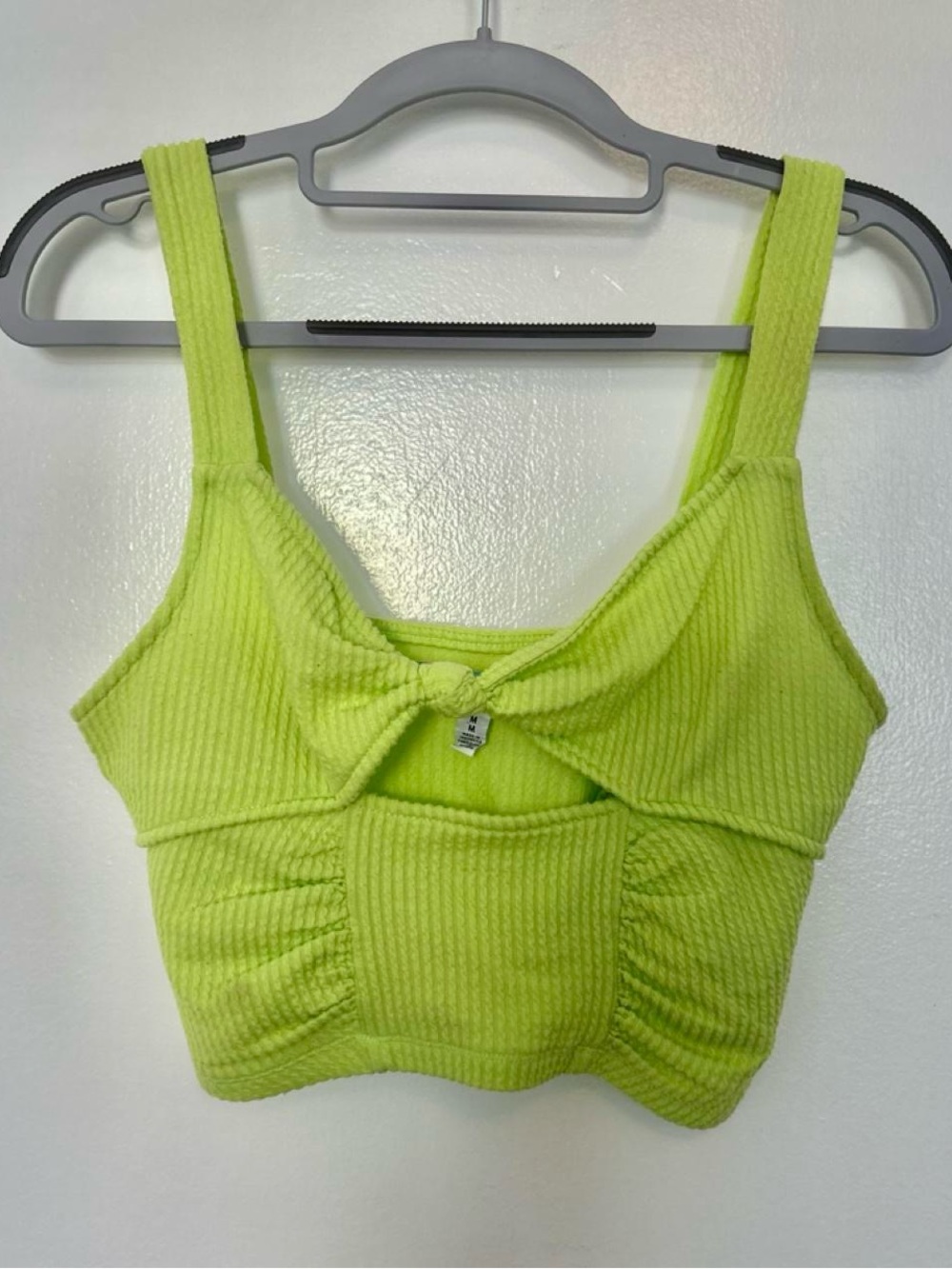 Urban Outfitters Bright Lime Ribbed Tie-Front Crop Tank Top